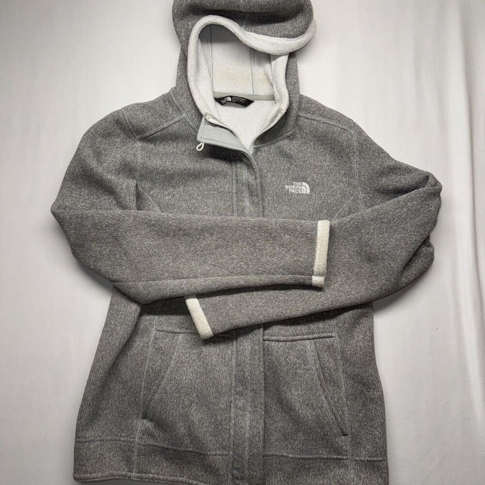 The North Face Jacket Womens M Gray Hoodie Banderitas Fleece Full Zip A7PW EUC